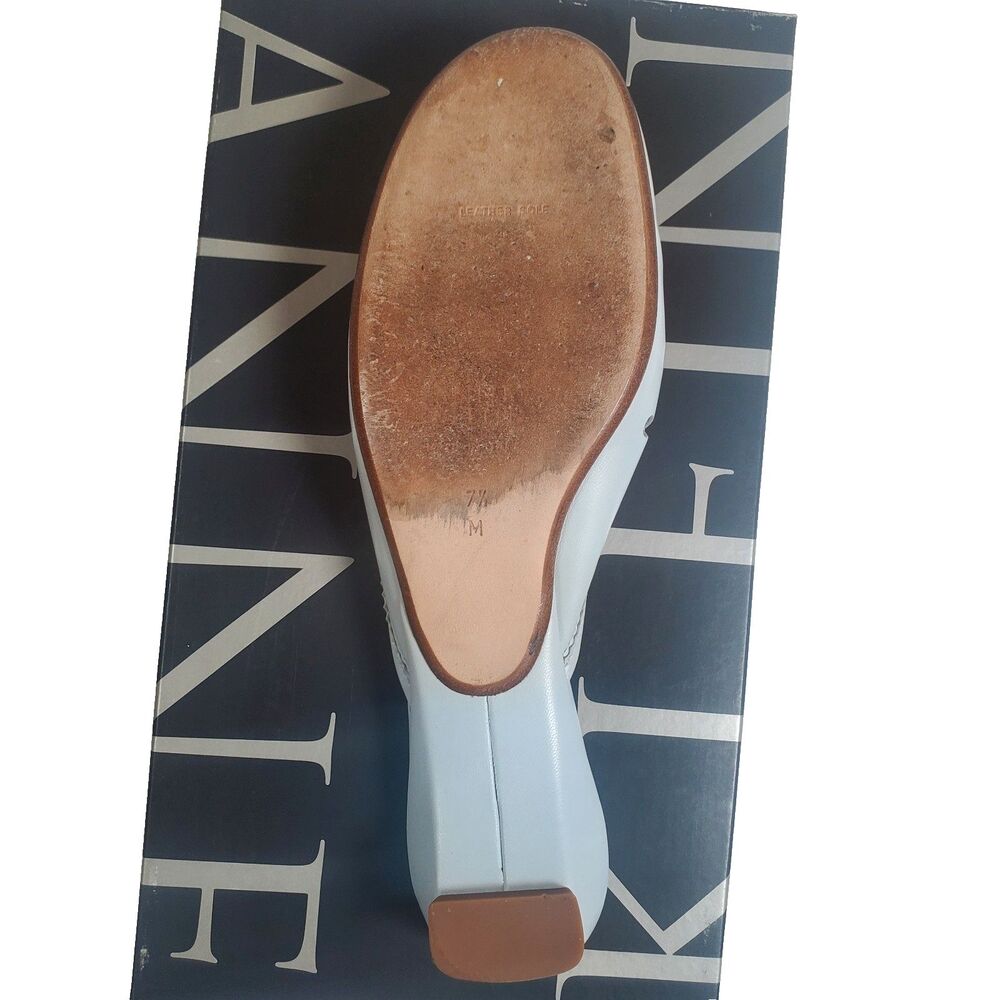 Vintage Anne Klein Women’s Heels 7.5M Blue Jory Nappa Mule Kitten Heel Bow - Picture 7 of 13